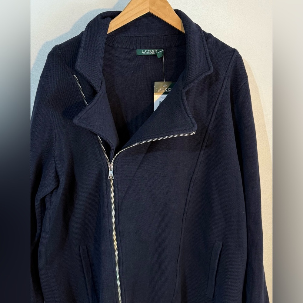 Lauren Ralph Lauren dark navy blue jacket sweater Cotton Blend Front Zipper 1X - Picture 6 of 9